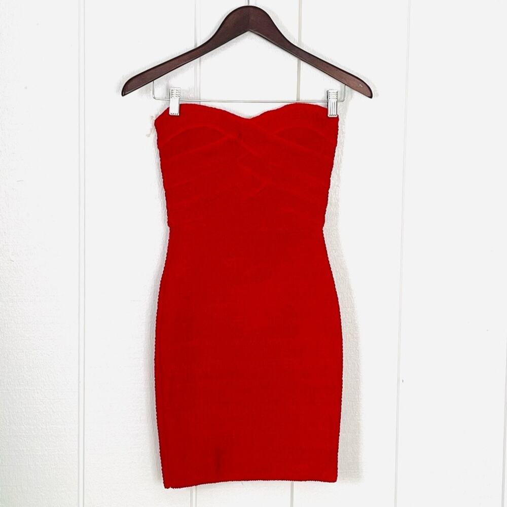 Vintage Prom Dress Tight Red Strapless Minidress Sweetheart Neckline Bandage Sm